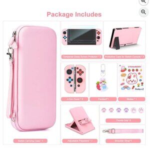 Pink Travel Case for Nintendo Switch W/ Accessories